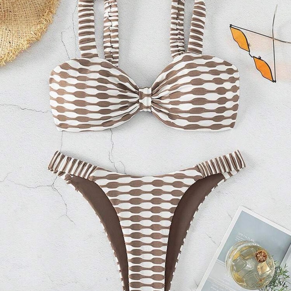 Brown and White Women's Bikini Set